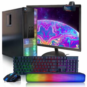 dell optiplex rgb desktop computer pc, intel core i7 up to 3.8ghz, 16g ram, 512g ssd, new 22 inch fhd led monitor, rgb keyboard and mouse, rgb bt sound bar, webcam, wifi, bt 5.0, w10p64 (renewed)