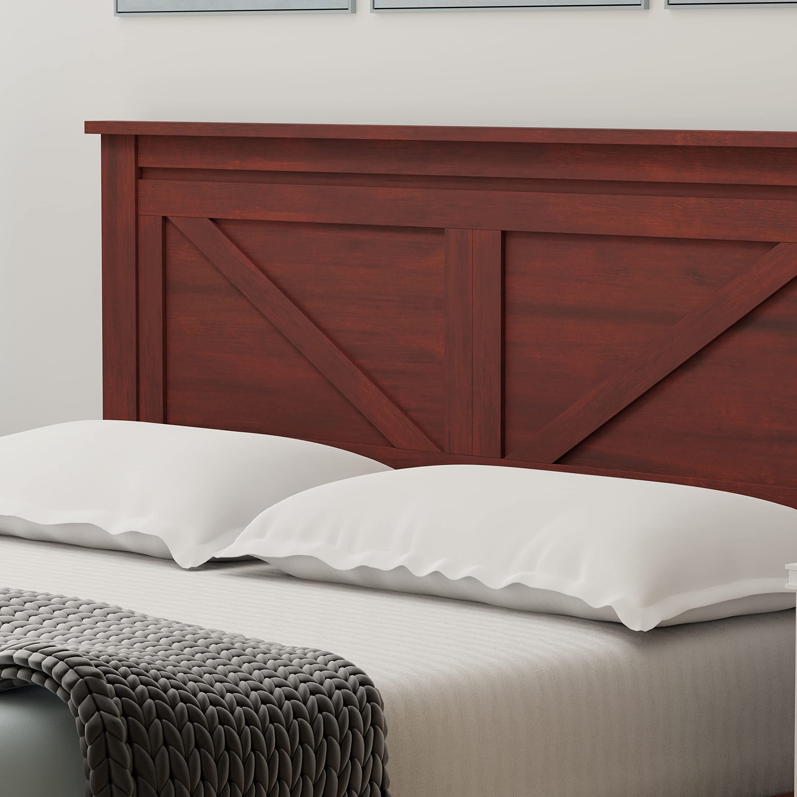 Glenwillow Home Farmhouse Solid Wood Platform Bed in Queen - Classic Cherry