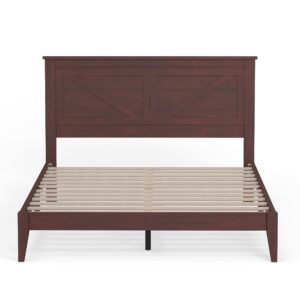 Glenwillow Home Farmhouse Solid Wood Platform Bed in Queen - Classic Cherry