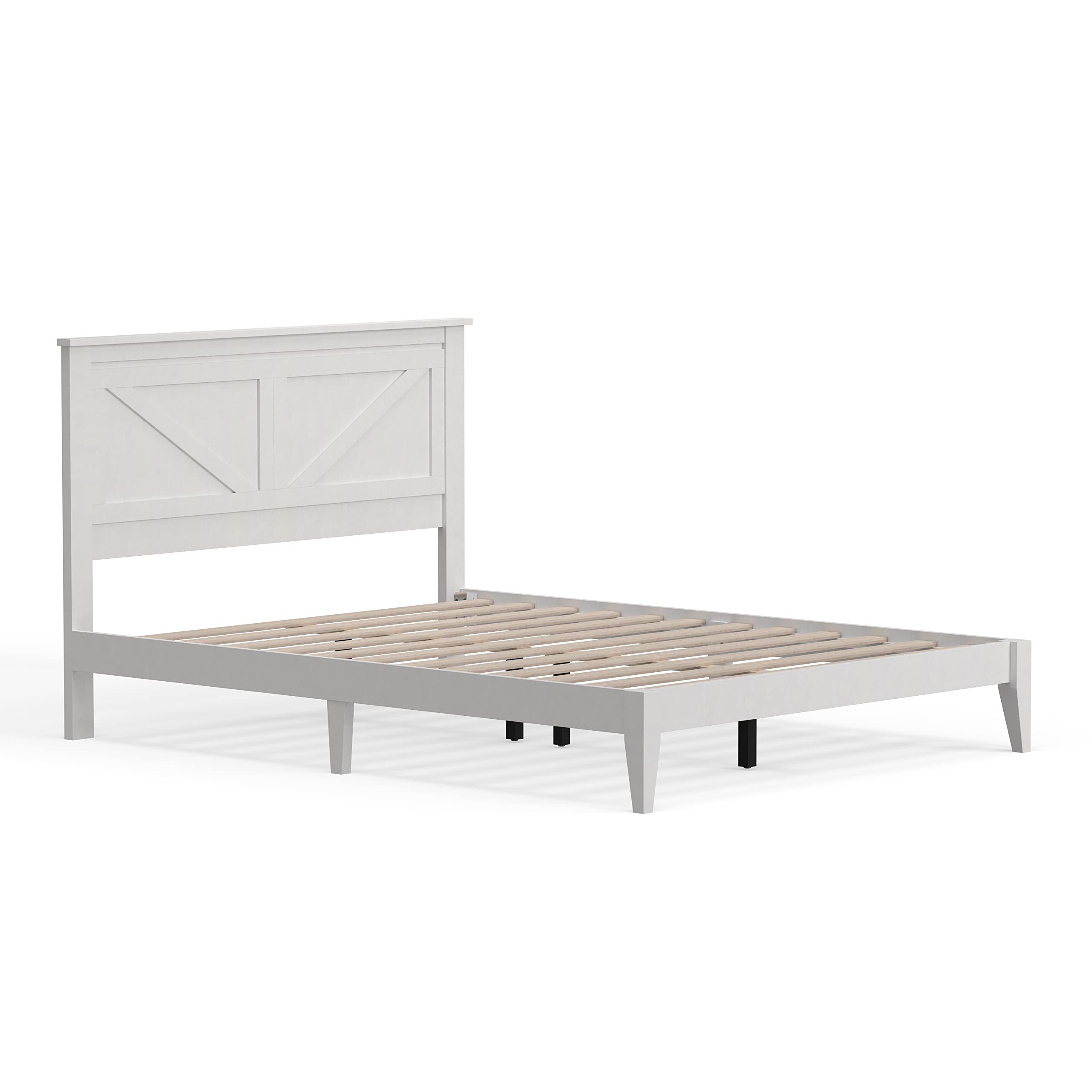 Glenwillow Home Farmhouse Solid Wood Platform Bed in Queen - Gloss White