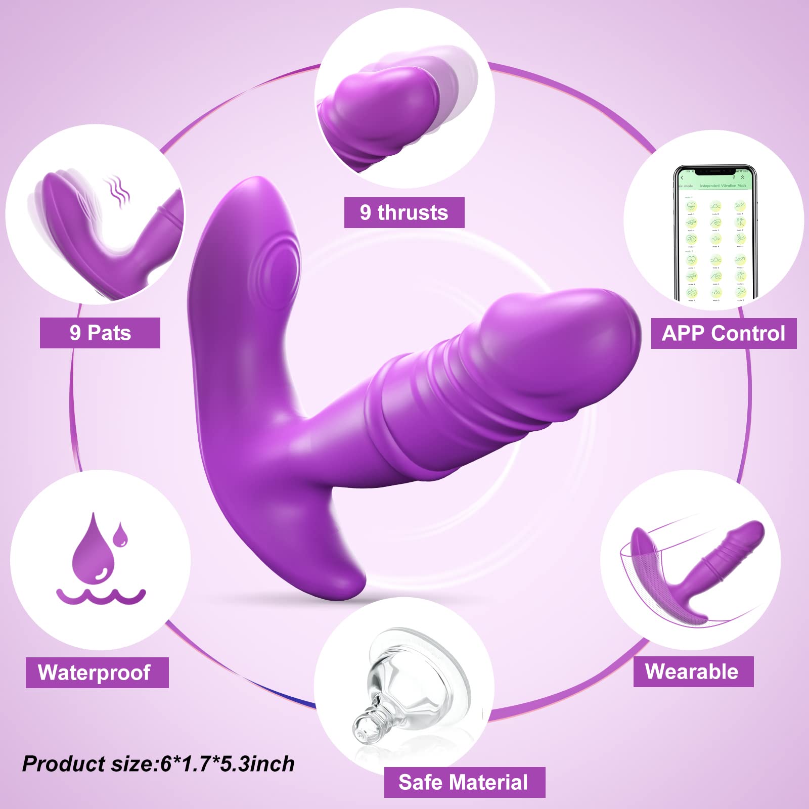 Thrusting Dildo Wearable G Spot Vibrator Adult Sex Toys for Women, APP & Remote Control Clitoral Stimulation Butterfly Panty Vibrator with 9 Pat Modes and 9 Thrusting Vibrations for Couple