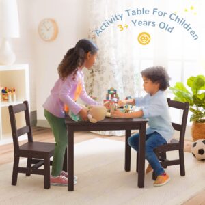 Curipeer Rubberwood Kids Table and 2 Chair Set, Water Resistant Toddler Table and Chair Set, Non-Slip Pad and Waterfall Edge, Easy to Clean, Children Table Set Gift for Bedroom, Playroom,Espresso