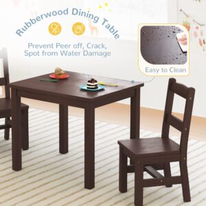 Curipeer Rubberwood Kids Table and 2 Chair Set, Water Resistant Toddler Table and Chair Set, Non-Slip Pad and Waterfall Edge, Easy to Clean, Children Table Set Gift for Bedroom, Playroom,Espresso