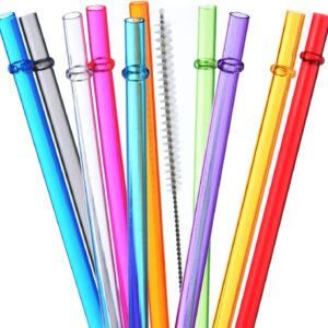 ALINK 13 inch Reusable Plastic Straws, Extra Long Colorful Tritan Tumbler Replacement Straws for Stanley Cups, 1 Gallon, 64/40/ 32 oz Water Bottles, Set of 10 with Brush