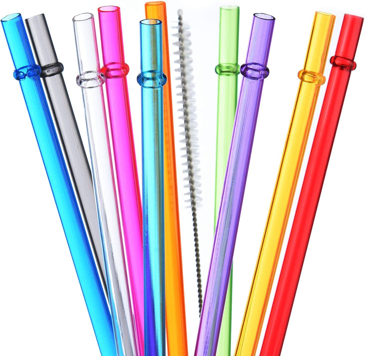 ALINK 13 inch Reusable Plastic Straws, Extra Long Colorful Tritan Tumbler Replacement Straws for Stanley Cups, 1 Gallon, 64/40/ 32 oz Water Bottles, Set of 10 with Brush