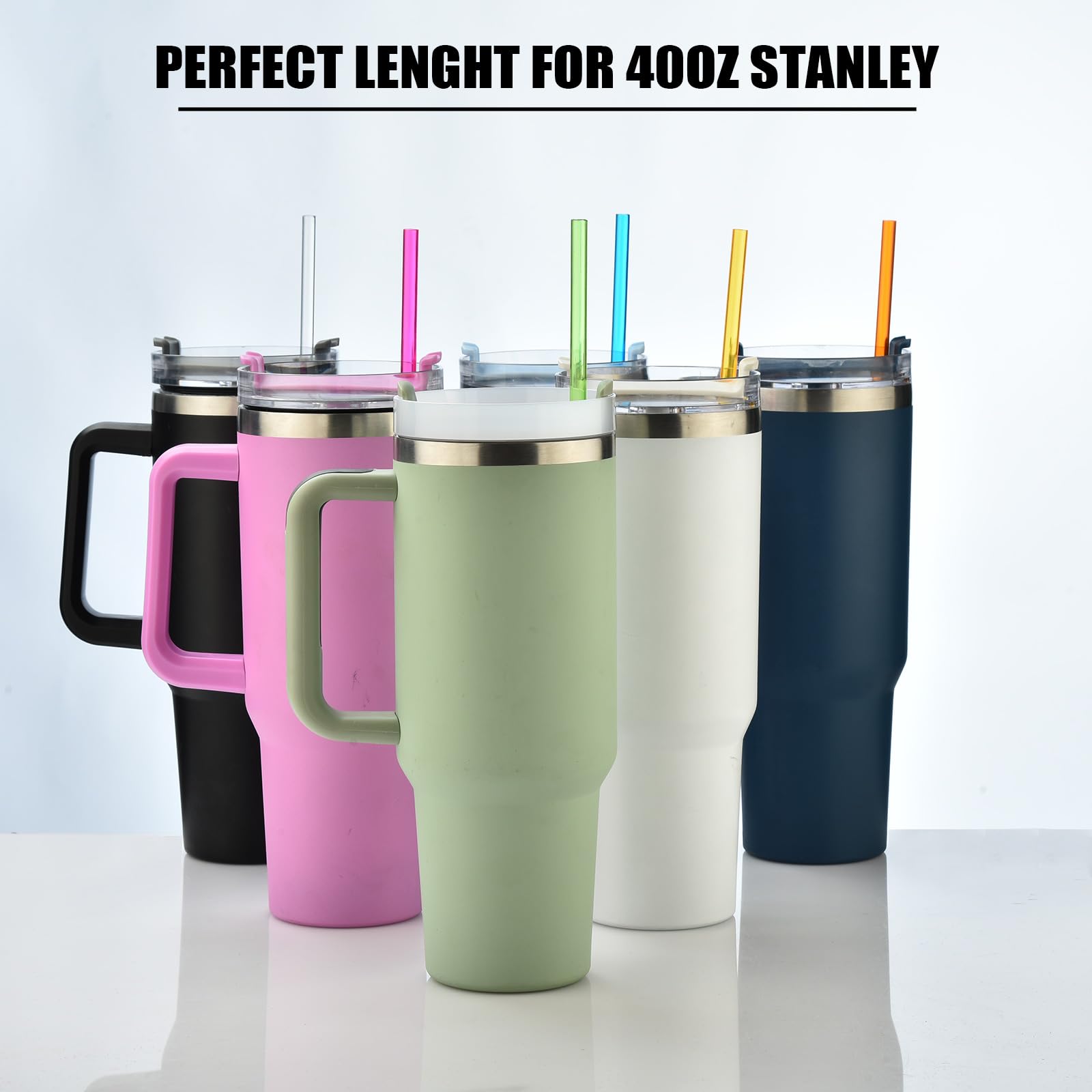 ALINK 13 inch Reusable Plastic Straws, Extra Long Colorful Tritan Tumbler Replacement Straws for Stanley Cups, 1 Gallon, 64/40/ 32 oz Water Bottles, Set of 10 with Brush