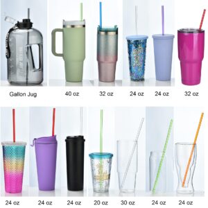 ALINK 13 inch Reusable Plastic Straws, Extra Long Colorful Tritan Tumbler Replacement Straws for Stanley Cups, 1 Gallon, 64/40/ 32 oz Water Bottles, Set of 10 with Brush