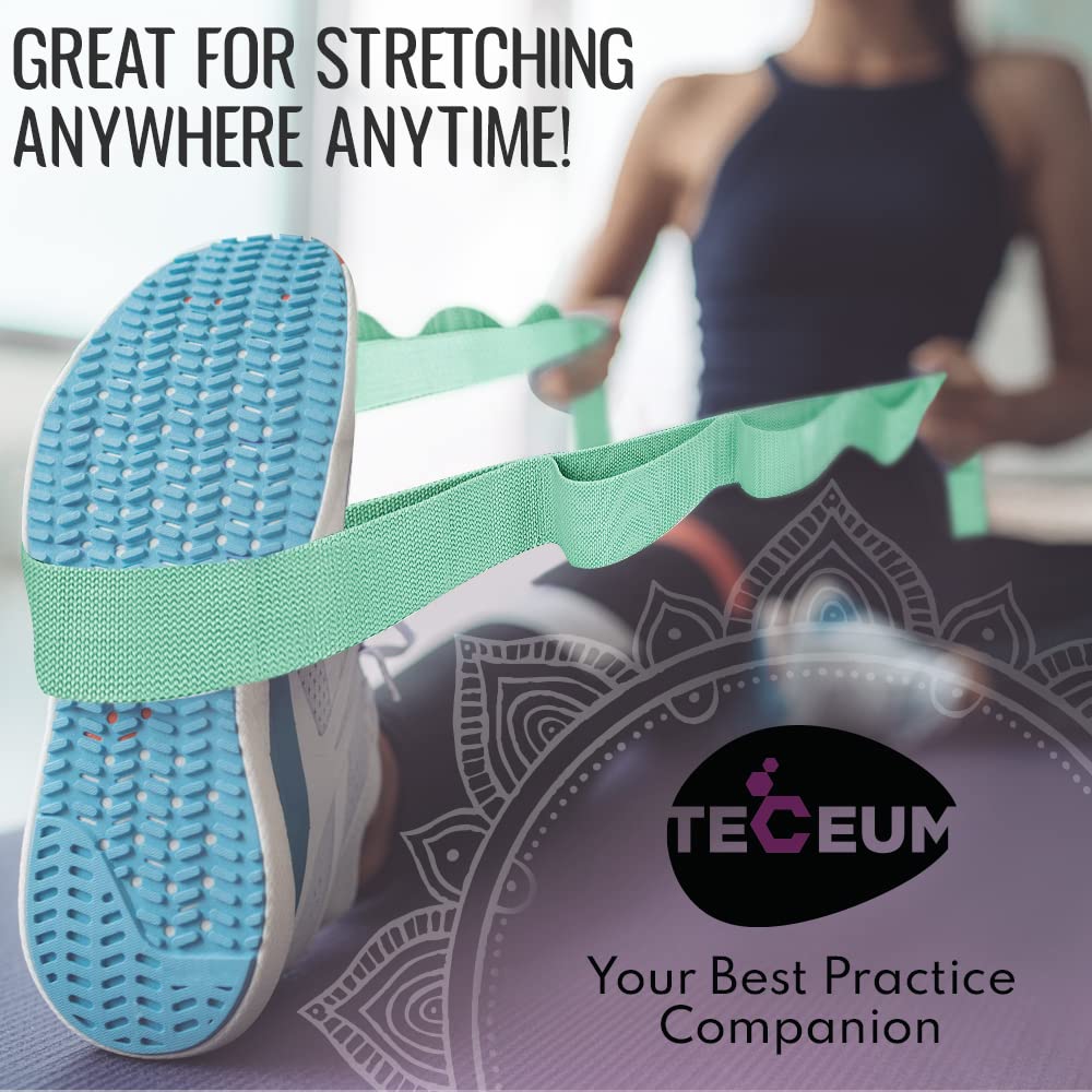 [NEW 2023] TECEUM Stretching Strap for Yoga & Physical Therapy – 10 Loops – Choice of materials & colors – Non-elastic Leg Stretch Out Straps for Stretching, Exercising, Pilates, Post-injury