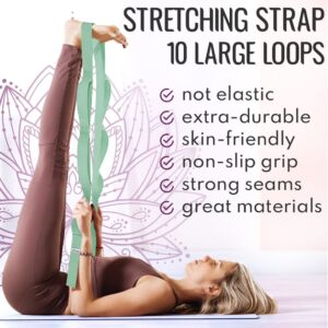 [NEW 2023] TECEUM Stretching Strap for Yoga & Physical Therapy – 10 Loops – Choice of materials & colors – Non-elastic Leg Stretch Out Straps for Stretching, Exercising, Pilates, Post-injury