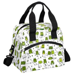 Animal Frog Insulated Lunch Bag Box for Women Men,Green Frog Reusable Lunch Box Cooler Tote Bag for Adult Lunch Container with Adjustable Shoulder Strap for Office work, Picnic,Travel