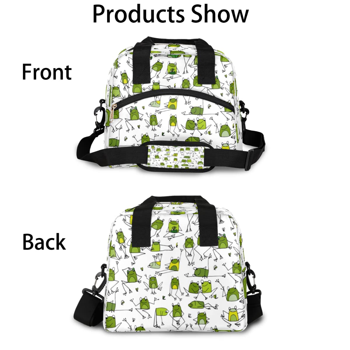 Animal Frog Insulated Lunch Bag Box for Women Men,Green Frog Reusable Lunch Box Cooler Tote Bag for Adult Lunch Container with Adjustable Shoulder Strap for Office work, Picnic,Travel