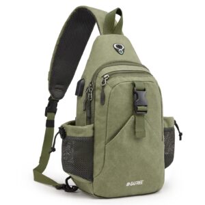 g4free canvas sling bag crossbody backpack with usb charging port & rfid blocking, hiking daypack chest bag for women men(army green)