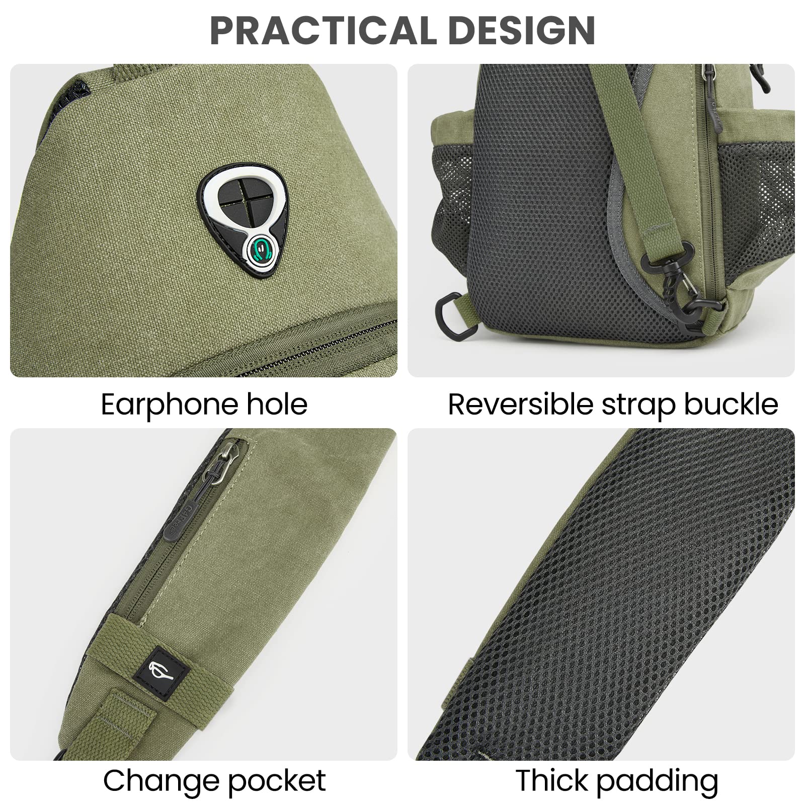 G4Free Canvas Sling Bag Crossbody Backpack with USB Charging Port & RFID Blocking, Hiking Daypack Chest Bag for Women Men(Army Green)