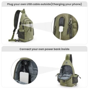 G4Free Canvas Sling Bag Crossbody Backpack with USB Charging Port & RFID Blocking, Hiking Daypack Chest Bag for Women Men(Army Green)