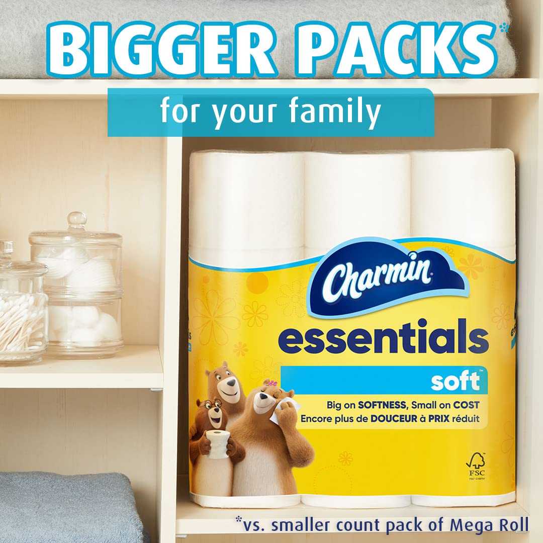 Charmin Essentials Soft Toilet Paper, 9 Mega Rolls = 36 Regular Rolls