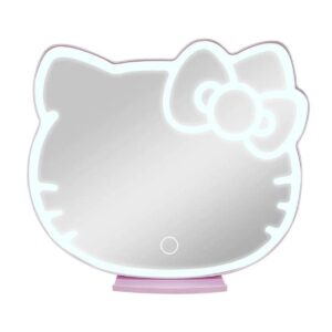 Impressions Vanity Supercute Hello Kitty Tabletop Desk Mirror with Lights and Touch Sensor Switch, Adjustable Tri Tone LED Lighted Makeup Mirror with Hidden Extendable Tray and Phone Holder