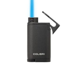 Colibri Belmont Single Jet Flame Butane Lighter, Windproof & Refillable, Cigar Enthusiast's Choice with Blue Fuel Window and Adjustable Flame (Metallic Black)