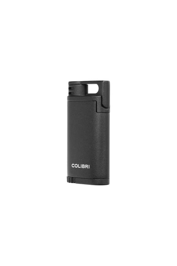 Colibri Belmont Single Jet Flame Butane Lighter, Windproof & Refillable, Cigar Enthusiast's Choice with Blue Fuel Window and Adjustable Flame (Metallic Black)