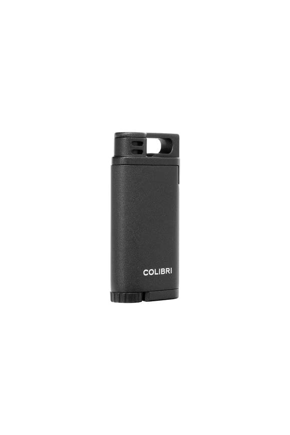 Colibri Belmont Single Jet Flame Butane Lighter, Windproof & Refillable, Cigar Enthusiast's Choice with Blue Fuel Window and Adjustable Flame (Metallic Black)