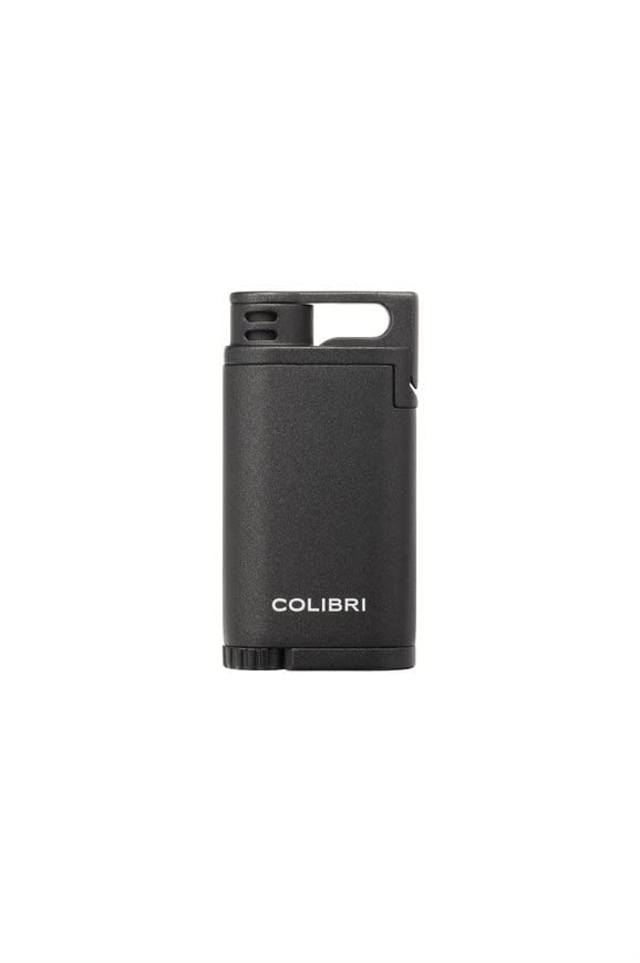 Colibri Belmont Single Jet Flame Butane Lighter, Windproof & Refillable, Cigar Enthusiast's Choice with Blue Fuel Window and Adjustable Flame (Metallic Black)