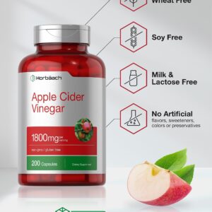 Horbäach Apple Cider Vinegar Capsules | 1800mg | 200 Pills | Non-GMO, Gluten Free Supplement