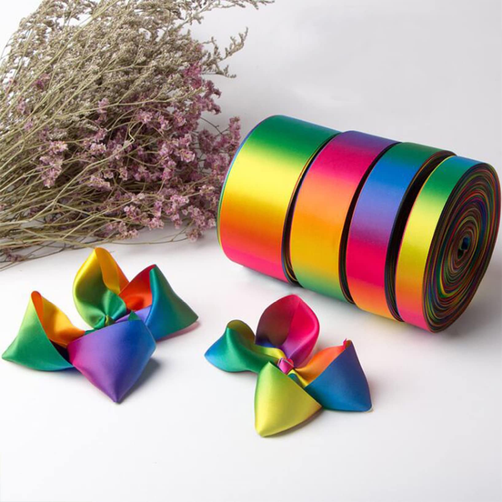 5 Yards/roll Satin Double-Sided Rainbow Ribbons Gift Wrapping DIY Handmade Christmas/New Year/Wedding Gift/Party Decor