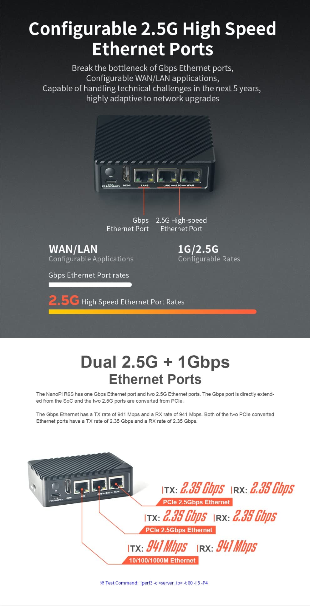 Nanopi R6S Mini Wifi Router OpenWRT with Three Gbps Ethernet Ports LPDDR4X 8GB RAM Based in 6Tops NPU RK3588S Soc for IOT NAS Smart Home Gateway Support Linux Ubuntu Android (with CNC Metal Case)