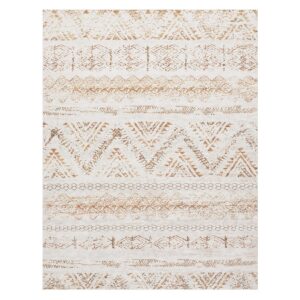 Area Rug Living Room Carpet: 8x10 Large Moroccan Soft Fluffy Geometric Washable Bedroom Rugs Dining Room Home Office Nursery Low Pile Decor Under Kitchen Table Light Brown/Ivory