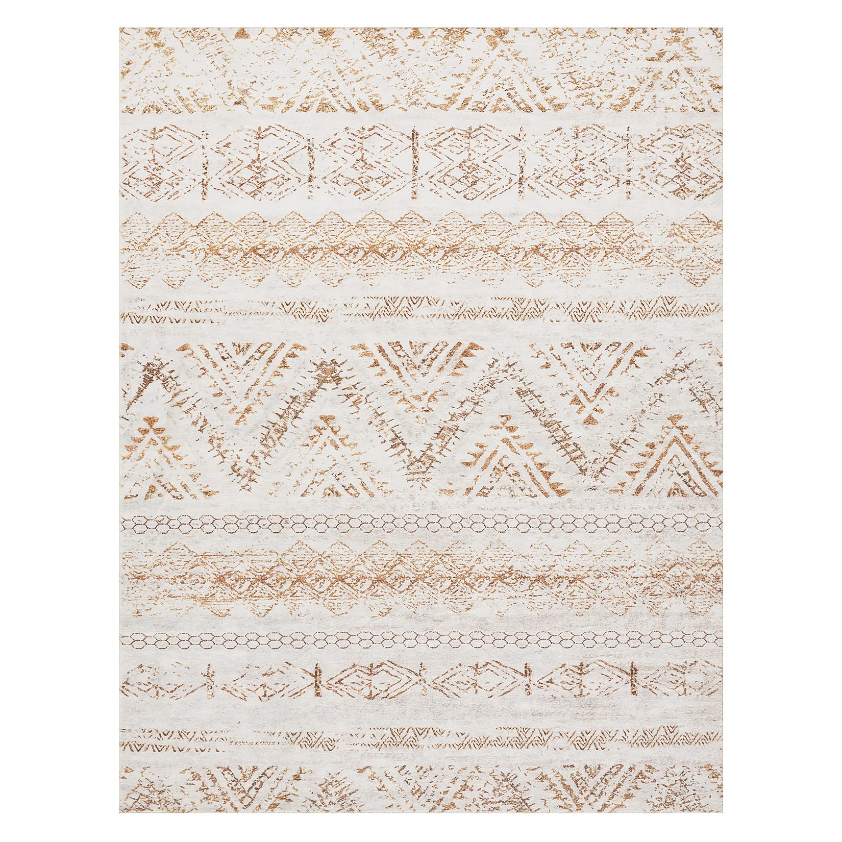 Area Rug Living Room Carpet: 8x10 Large Moroccan Soft Fluffy Geometric Washable Bedroom Rugs Dining Room Home Office Nursery Low Pile Decor Under Kitchen Table Light Brown/Ivory