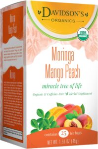 davidson's organics, moringa mango peach, 25-count tea bags, pack of 6