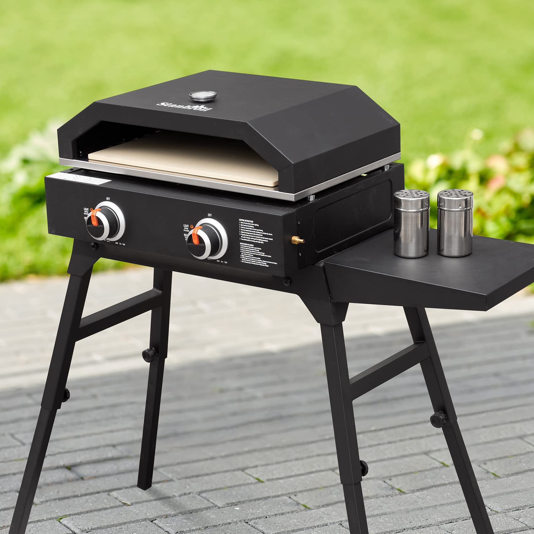 Stanbroil Outdoor Pizza Oven Pizza Maker for Blackstone 22", 28" Tabletop Griddles Cooking Station, Blackstone Flat Top Gas Grill Accessories with Temperature Gauge, 17.3 in. x 12 in. Pizza Stone