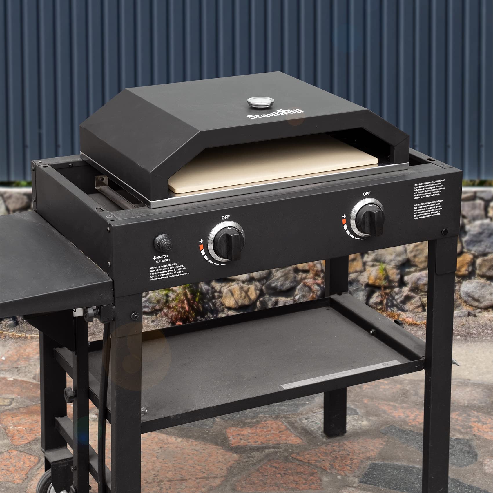 Stanbroil Outdoor Pizza Oven Pizza Maker for Blackstone 22", 28" Tabletop Griddles Cooking Station, Blackstone Flat Top Gas Grill Accessories with Temperature Gauge, 17.3 in. x 12 in. Pizza Stone