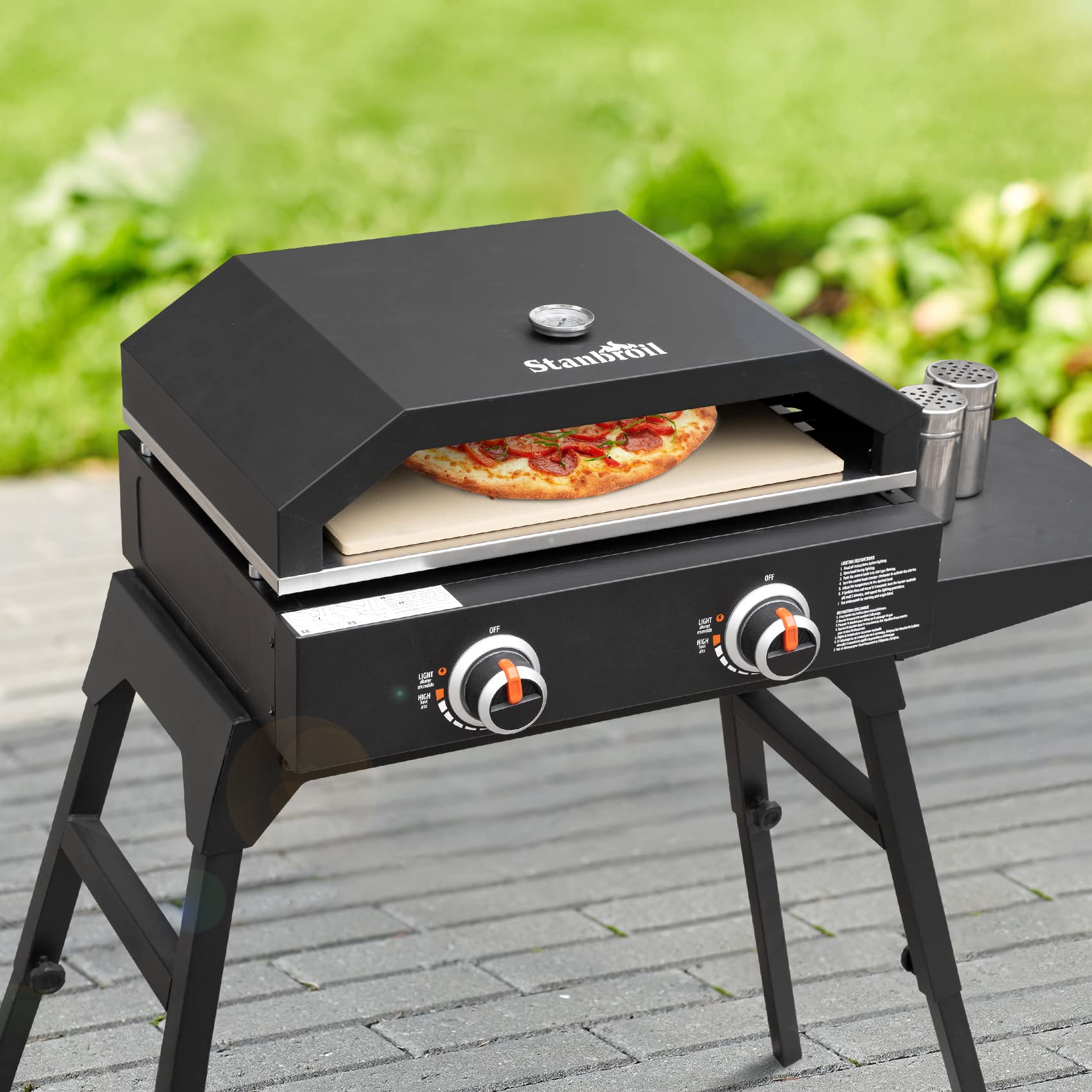 Stanbroil Outdoor Pizza Oven Pizza Maker for Blackstone 22", 28" Tabletop Griddles Cooking Station, Blackstone Flat Top Gas Grill Accessories with Temperature Gauge, 17.3 in. x 12 in. Pizza Stone