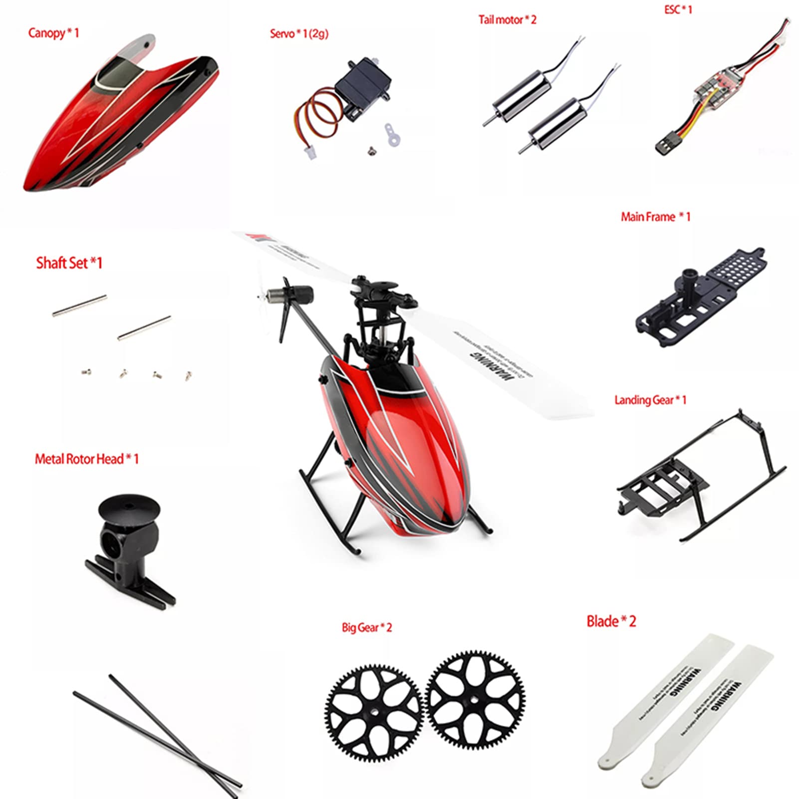 Longzhuo Motor Blade Gear Parts Kit, RC Aircraft Gear Screw Upgrade Kit, RC Helicopter Blades Motor Upgrade Kit, RC Helicopter Accessory for WLtoys XK K110s Remote Control Aircraft RC Helicopter Parts