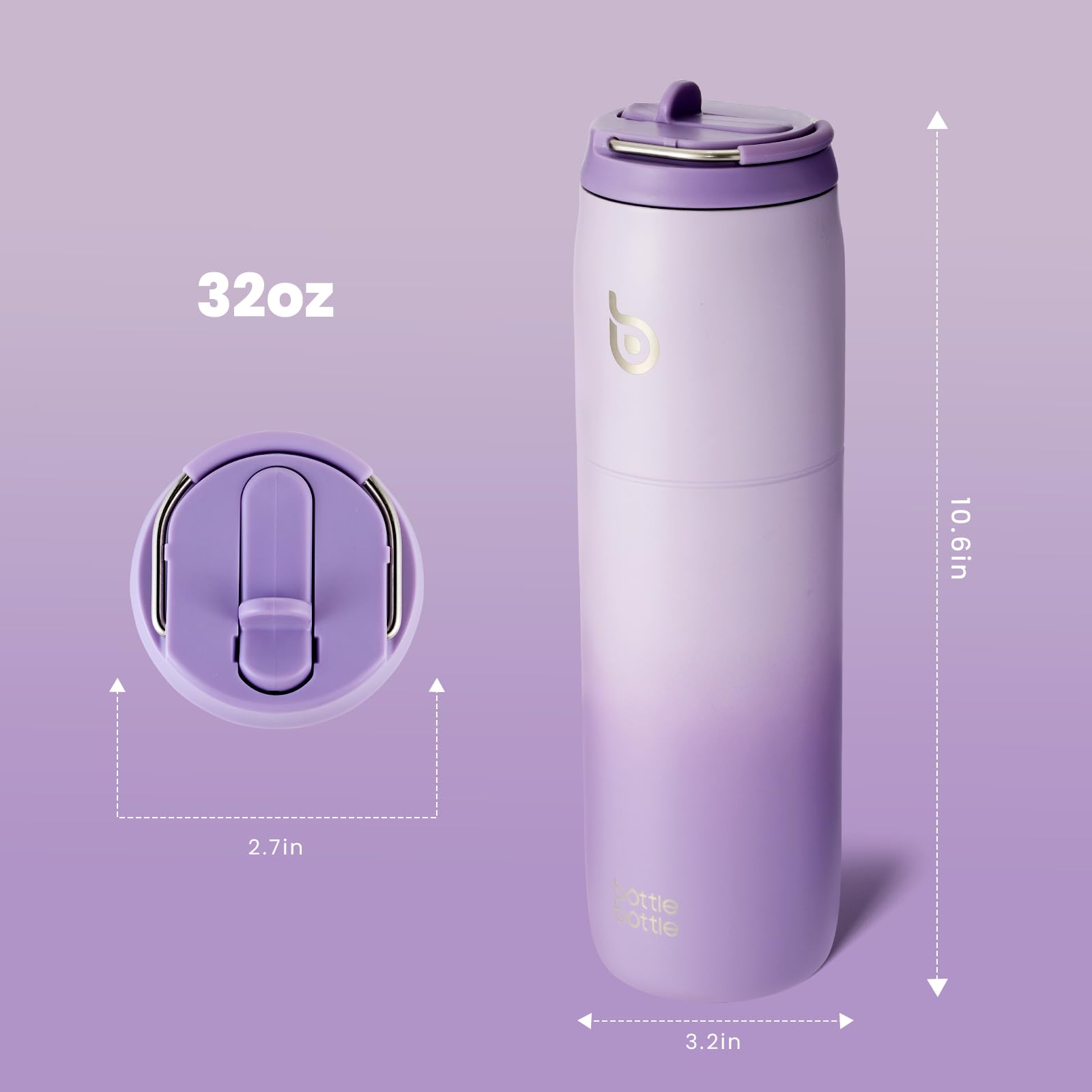 BOTTLE BOTTLE Stainless Steel Water Bottle with Straw and Lid,32oz Vacuum Insulated Water Bottle,Stay Cold for 24 Hrs, Hot for 12 Hrs, Leak-Proof Wide Mouth Water Bottles for Men and Women (purple)