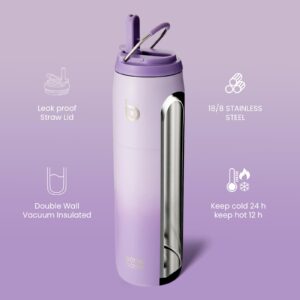 BOTTLE BOTTLE Stainless Steel Water Bottle with Straw and Lid,32oz Vacuum Insulated Water Bottle,Stay Cold for 24 Hrs, Hot for 12 Hrs, Leak-Proof Wide Mouth Water Bottles for Men and Women (purple)