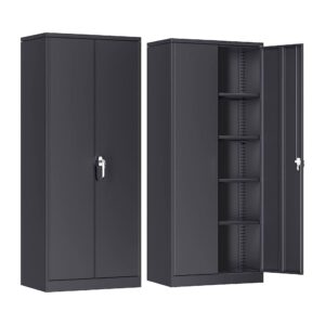 reemoon metal storage cabinet with locking doors and adjustable shelves, 71" tall steel storage cabinet for home office garage utility room, black