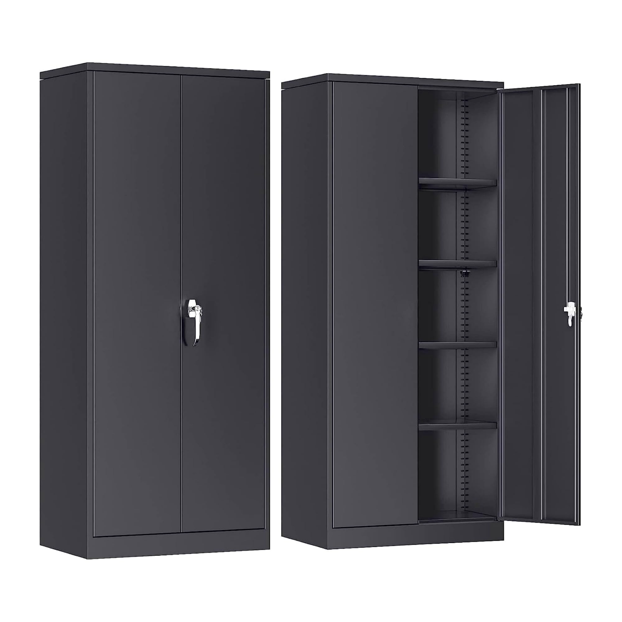 Reemoon Metal Storage Cabinet with Locking Doors and Adjustable Shelves, 71" Tall Steel Storage Cabinet for Home Office Garage Utility Room, Black