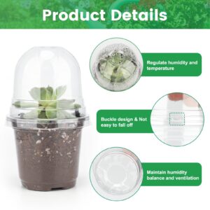 KINGLAKE GARDEN 4'' Plant Nursery Pots,Clear Nursery Pots with Humidity Dome,32 Sets(32 Pots + 32 Clear Lids) Plastic Plant Pots for Transplanting Plant/Succulents/Seedlings(with 10pcs Plant Labels)