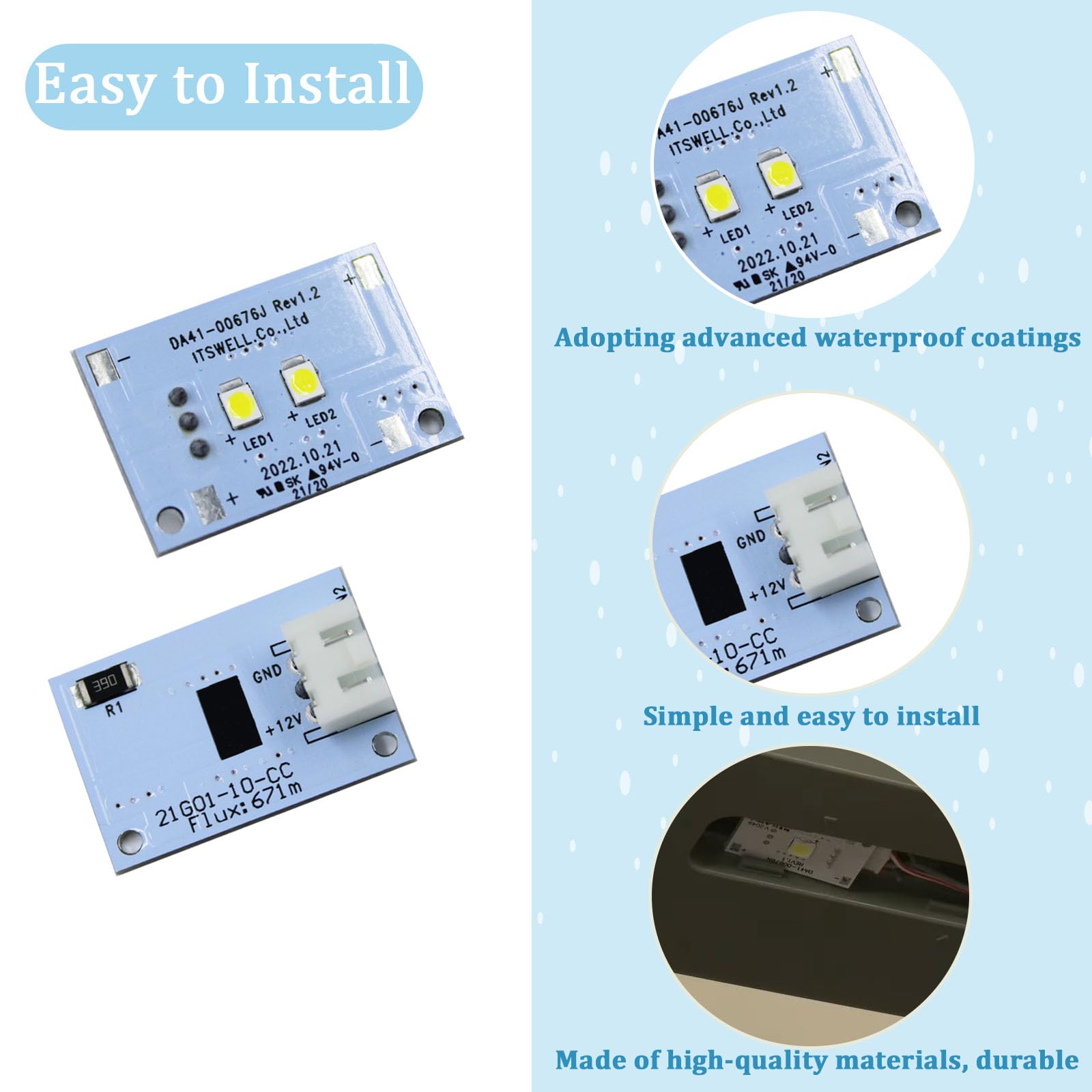 Follde DA41-00676J Refrigerator LED Light Board, Compatible For Samsung Refrigerator LED Light, Samsung Refrigerator LED Light Module Replacement AP6000168 PS11732779 EAP11732779（2 pcs）