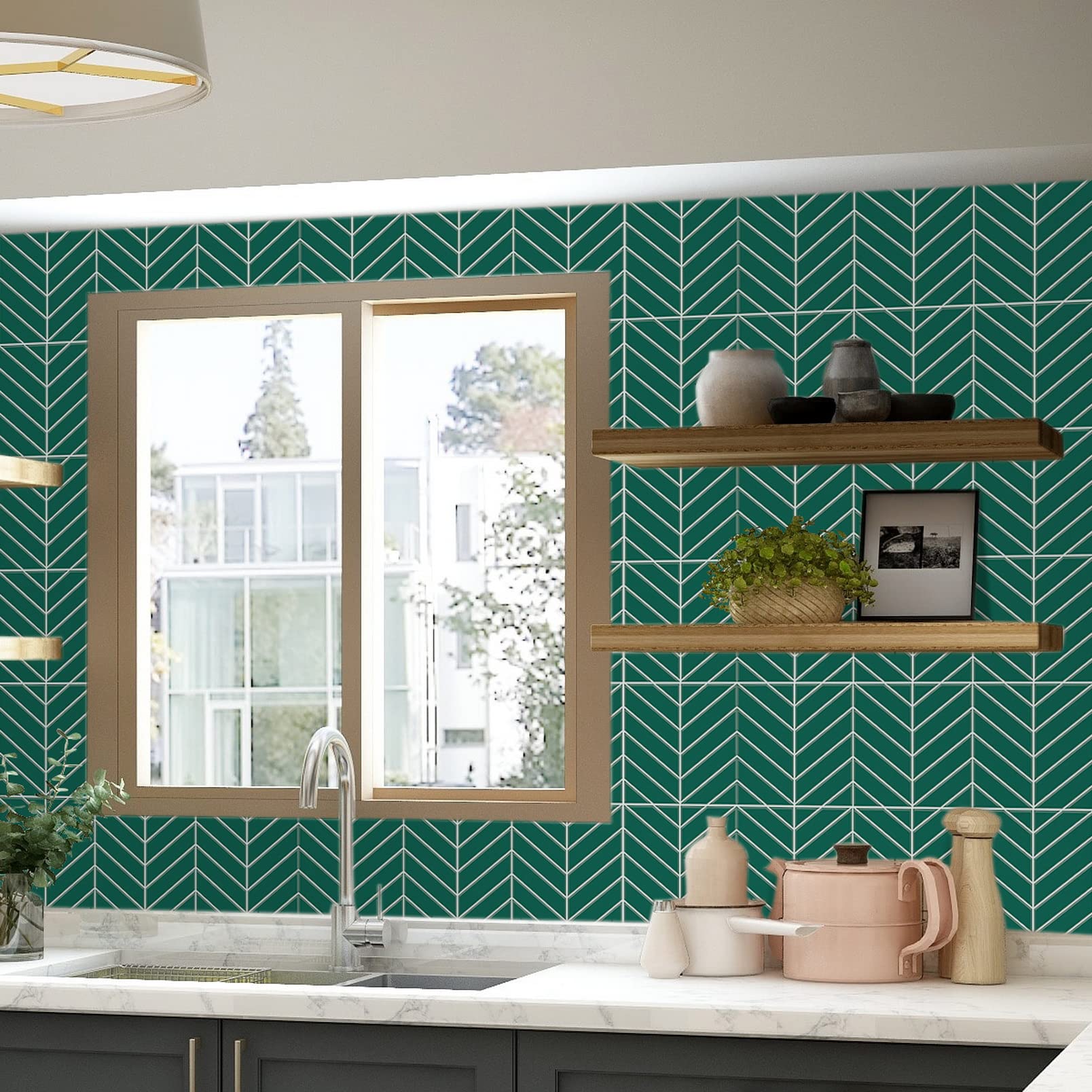 Peel and Stick Tiles Green Twill Pattern Kitchen Mosaic Wall Tiles Self-Adhesive DIY Backsplash Stick-on Vinyl Wall Tiles for Kitchen and Bathroom 10" X 10" Each, 4 Sheets Pack (Green-Twill)