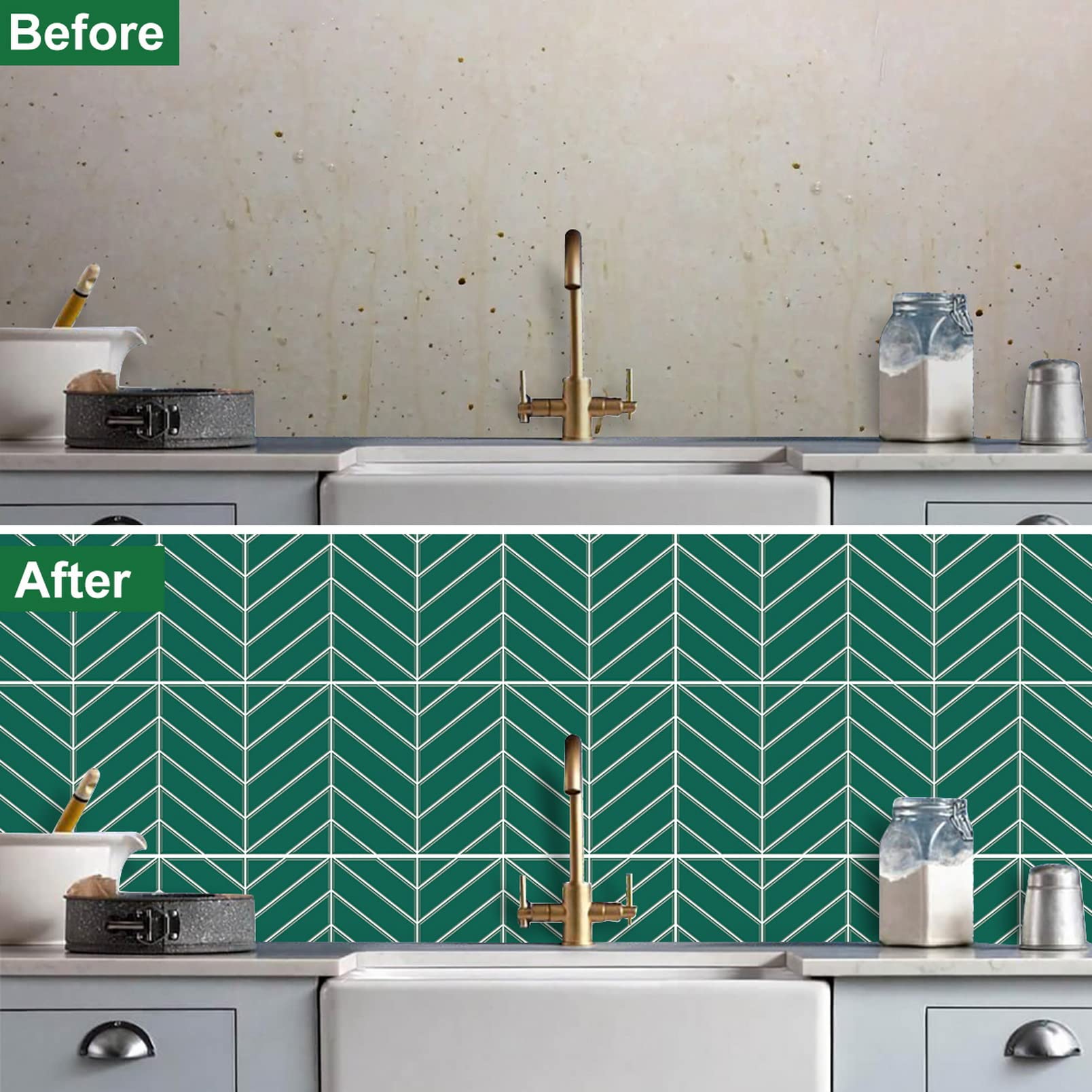 Peel and Stick Tiles Green Twill Pattern Kitchen Mosaic Wall Tiles Self-Adhesive DIY Backsplash Stick-on Vinyl Wall Tiles for Kitchen and Bathroom 10" X 10" Each, 4 Sheets Pack (Green-Twill)