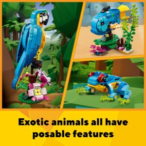 LEGO Creator 3 in 1 Exotic Parrot Building Toy Set, Transforms to 3 Different Animal Figures - from Colorful Parrot, to Swimming Fish, to Cute Frog, Creative Toys for Kids Ages 7 and Up, 31136