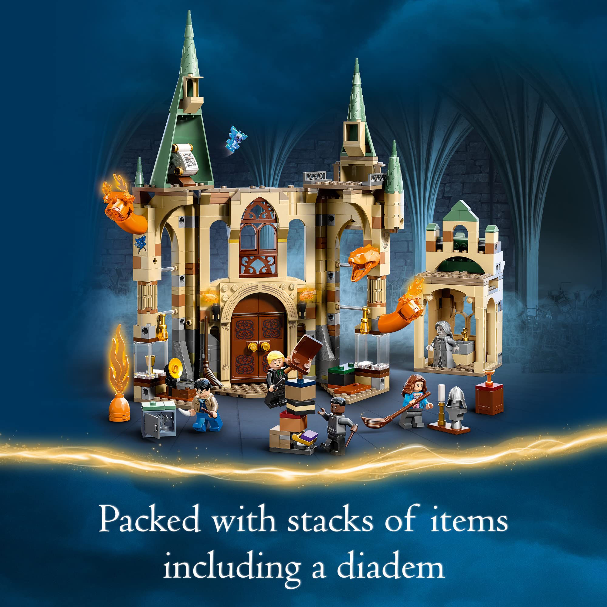 LEGO Harry Potter Hogwarts: Room of Requirement Building Set 76413 Castle Building Toy from Harry Potter Movie Featuring Harry, Hermione and Ron Mini Figures, Wands, Fire Serpent, and Deathly Hallows