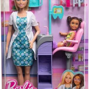 Barbie Careers Playset, Teacher Set with Brunette Fashion Doll, 1 Blonde Toddler Small Doll, Furniture & Accessories