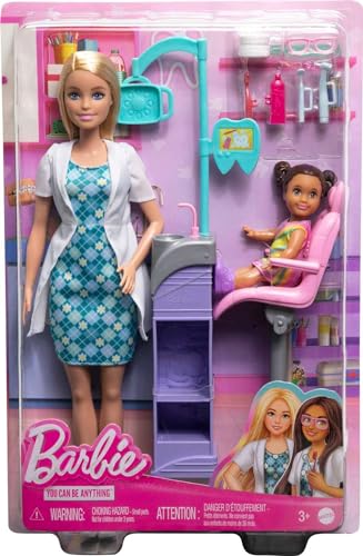 Barbie Careers Playset, Teacher Set with Brunette Fashion Doll, 1 Blonde Toddler Small Doll, Furniture & Accessories