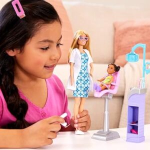 Barbie Careers Playset, Teacher Set with Brunette Fashion Doll, 1 Blonde Toddler Small Doll, Furniture & Accessories