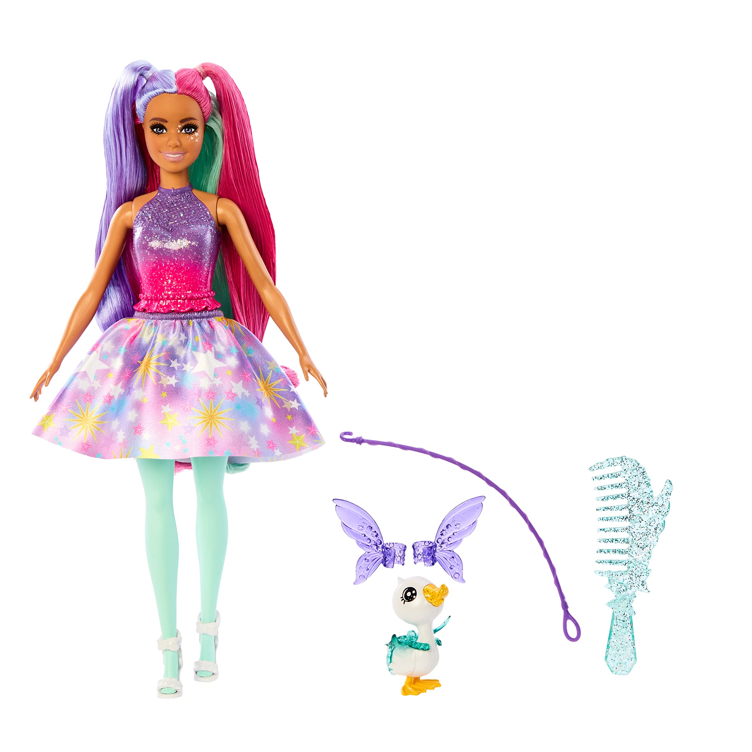 Barbie A Touch of Magic Fashion Doll, The Glyph with Fantasy Outfit & Colorful Hair with Comb & Pet Accessories