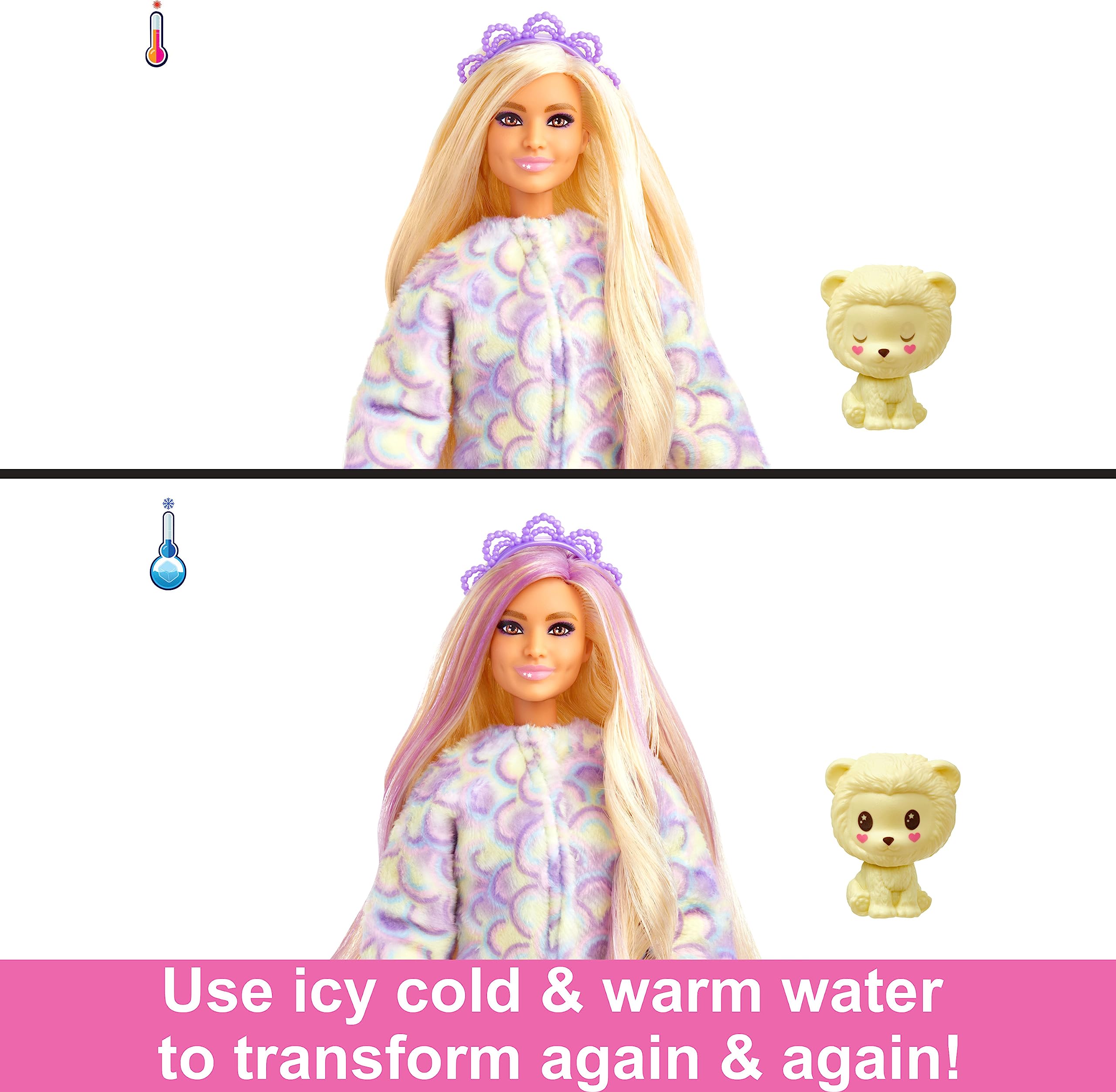 Barbie Cutie Reveal Doll with Blonde Hair & Lion Plush Costume, 10 Suprises Include Accessories & Pet (Styles May Vary)