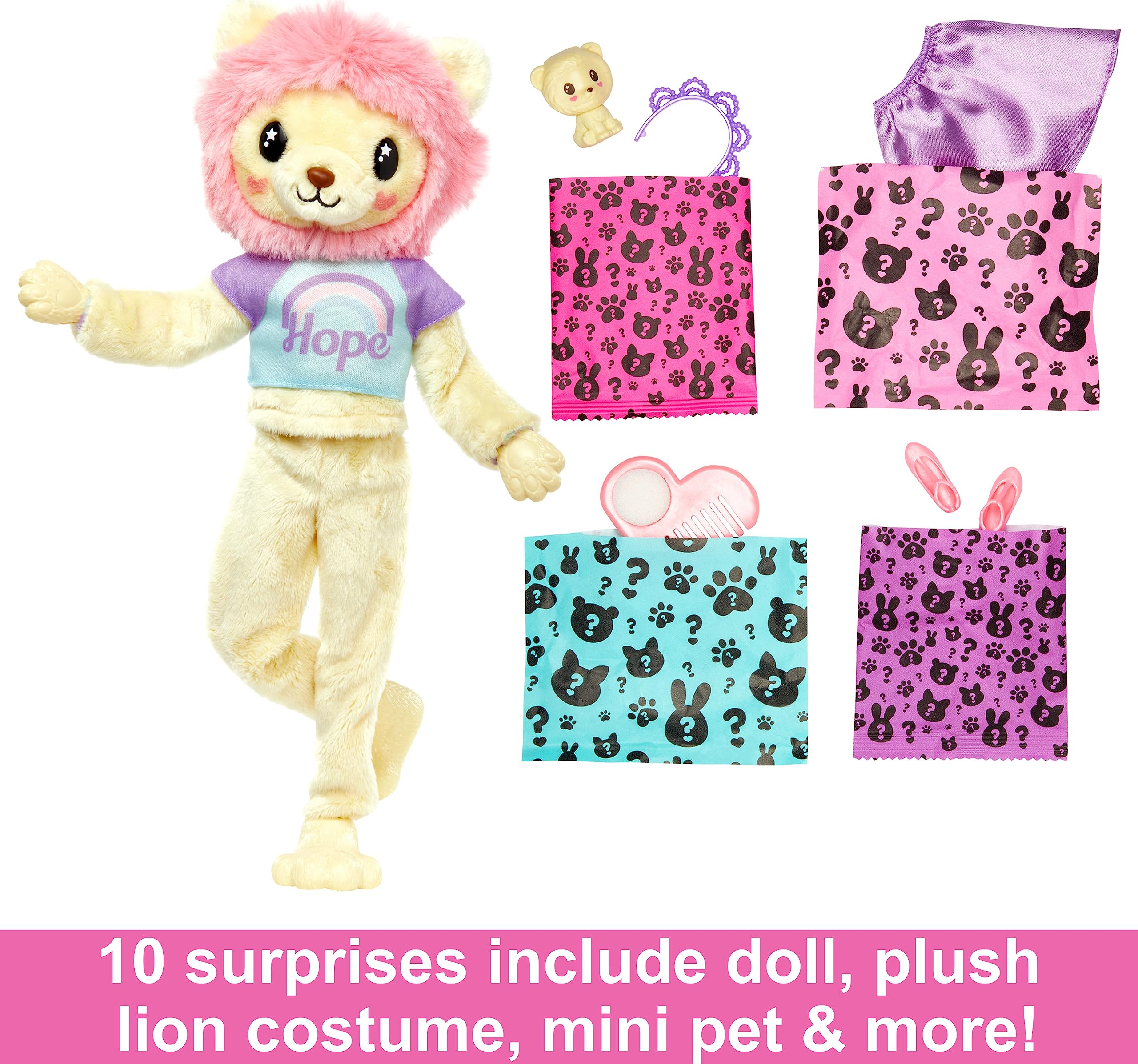 Barbie Cutie Reveal Doll with Blonde Hair & Lion Plush Costume, 10 Suprises Include Accessories & Pet (Styles May Vary)